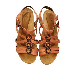 Rockport Hannah Jeweled and Beaded Cushioned‎ Coral Sandals Size 9W